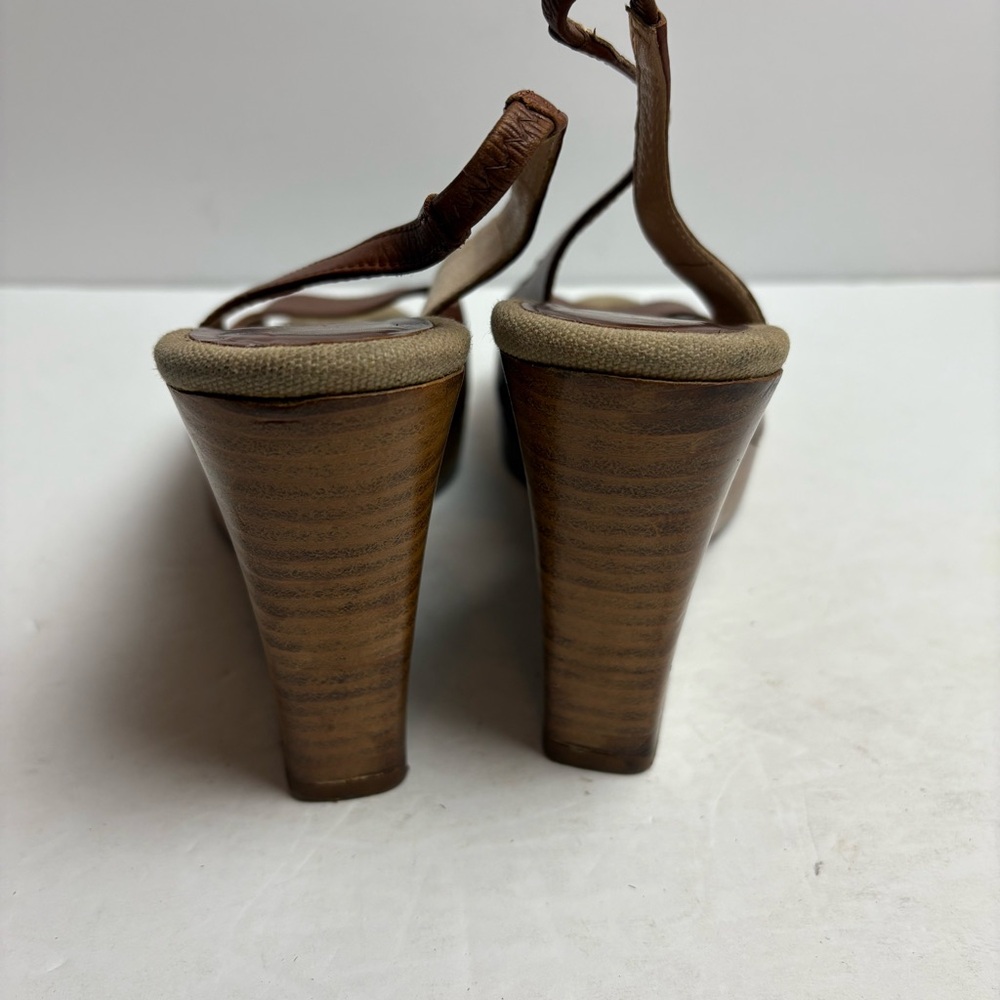 MaxMara Brown Leather Slingback Wedge Sandals Women’s size 37 6.5 Italy - Picture 7 of 10